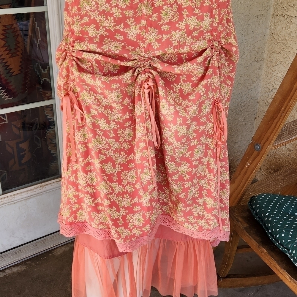 April Cornell Floral Skirt w/ Tulle Underskirt and Satin Pull Ribbon Ruching - Picture 10 of 12